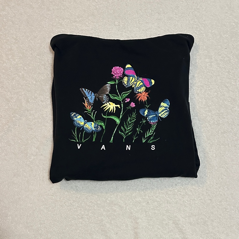 Vans Black Hoodie with Colorful Butterfly & Floral Artwork